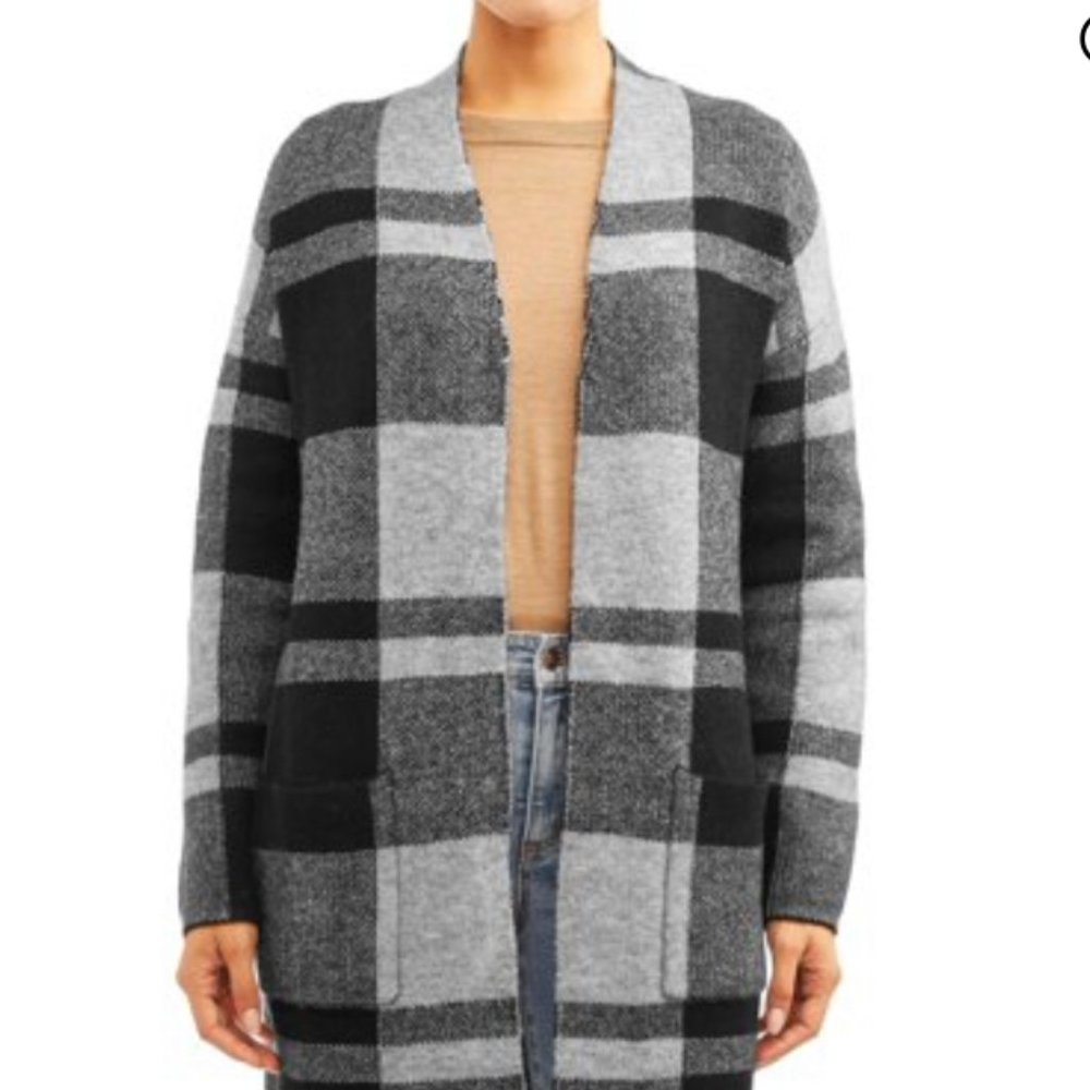 Grey Black Plaid Time and Tru Long Cardigan
